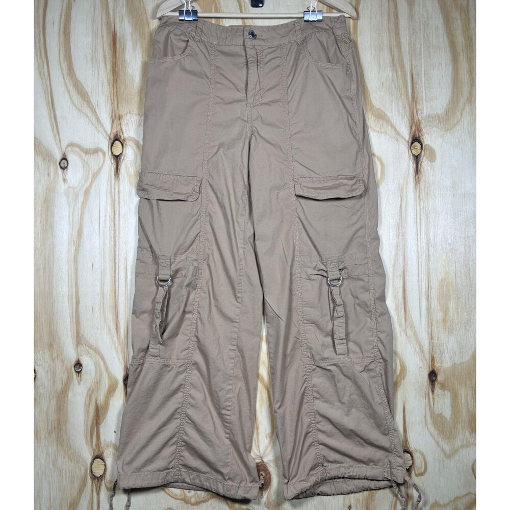 No Boundaries Pants Womens M 8-10 Beige Cargo Wide Leg Elastic Waist Pockets